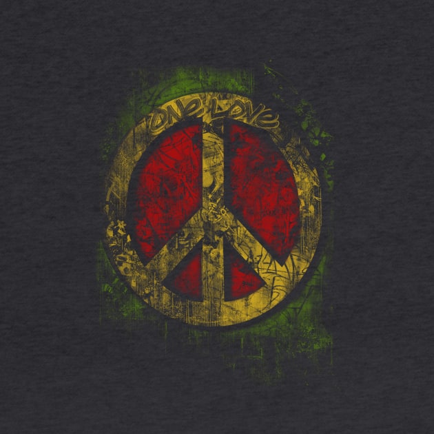 Rasta 3D Peace Sign - One Love - Graffiti - Grunge by MellowGroove